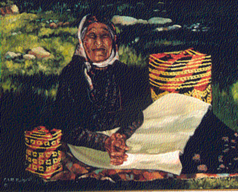 Pokoni tapushink ikbi (Grandma making baskets)