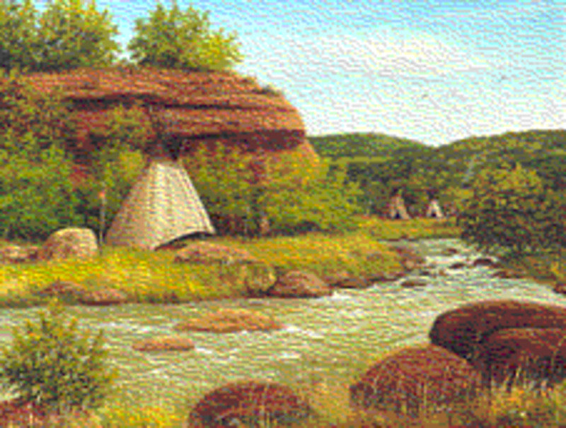 Untitled (Summer Native American camp with stream)