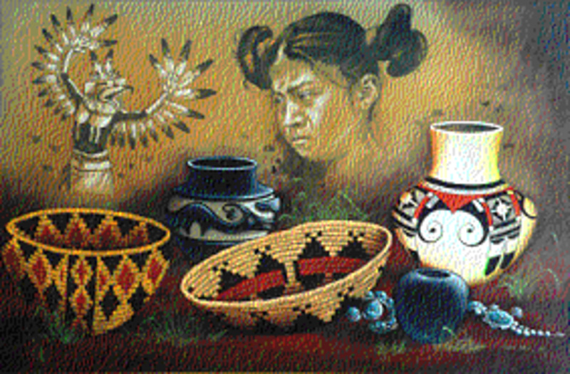 Untitled (Still life of baskets and pottery)
