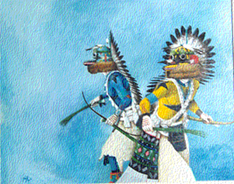 A'Hote Kachinas, blue and yellow