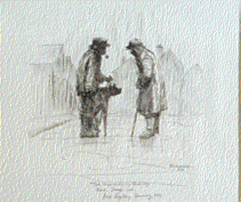 Two men and a big black dog