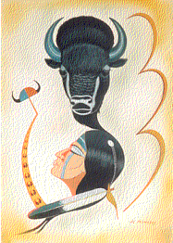 Untitled (Native American profile and buffalo head)